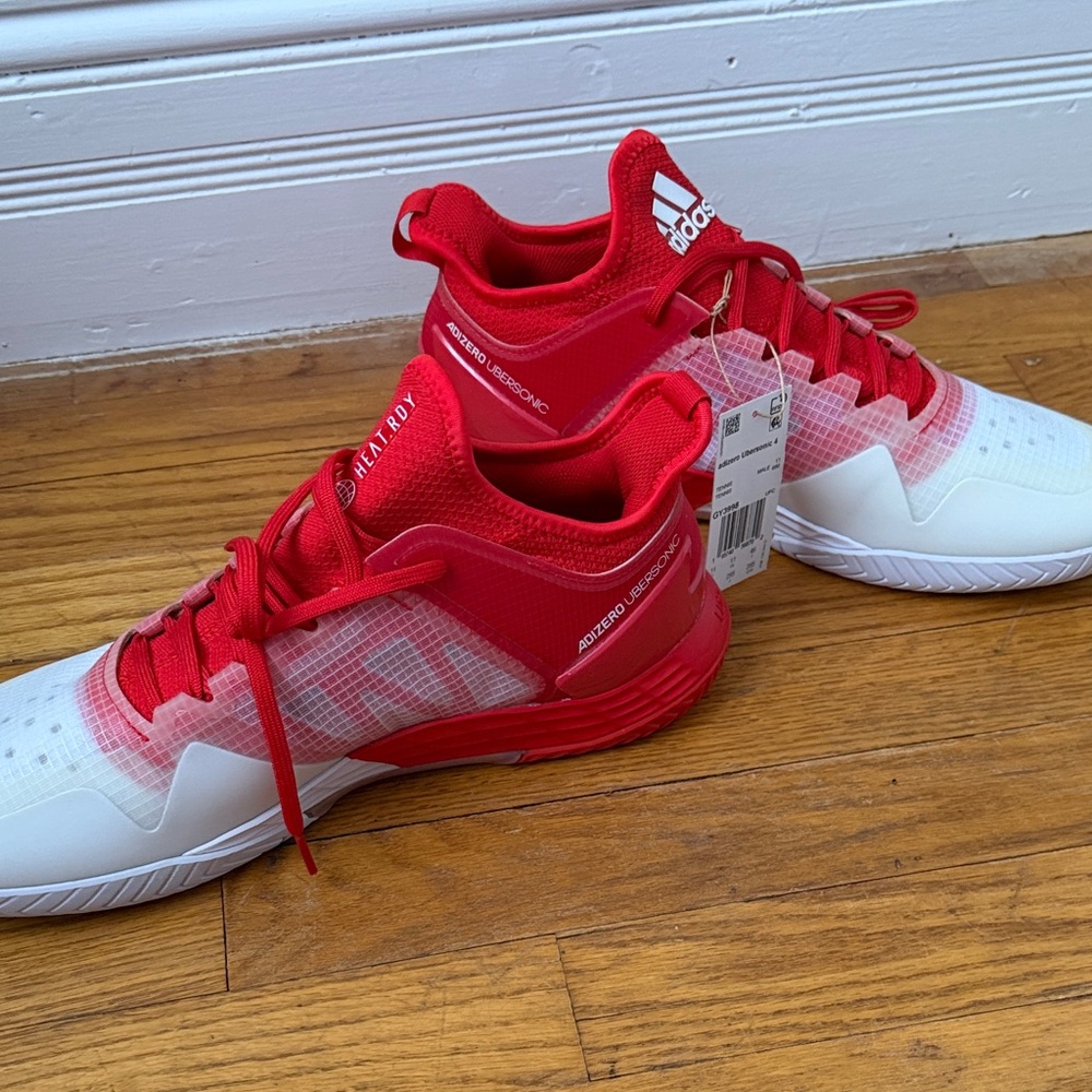 Adidas Men's Red and White Athletic Shoes Adizero Ubersonic 4 - Picture 5 of 7